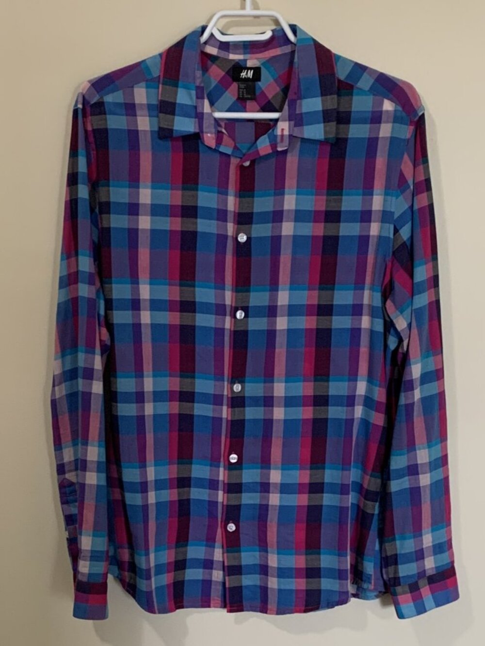 H&M Colorful Plaid Button Up Shirt - Men's Size Medium M - Long Sleeve - Collar